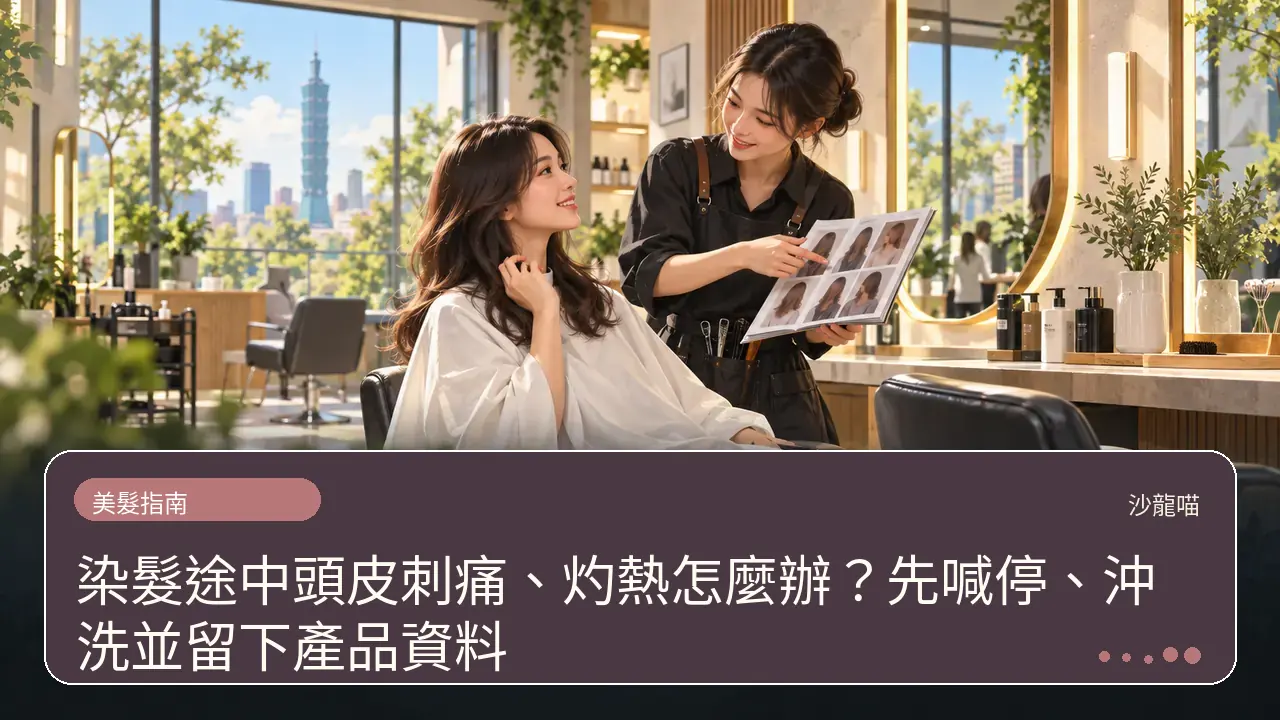 染髮途中頭皮刺痛、灼熱怎麼辦?先喊停、沖洗並留下產品資料主題插畫
